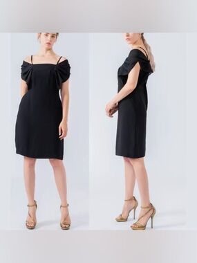Class Roberto Cavalli Black Midi Dress with Sculpted Puff Shoulders
